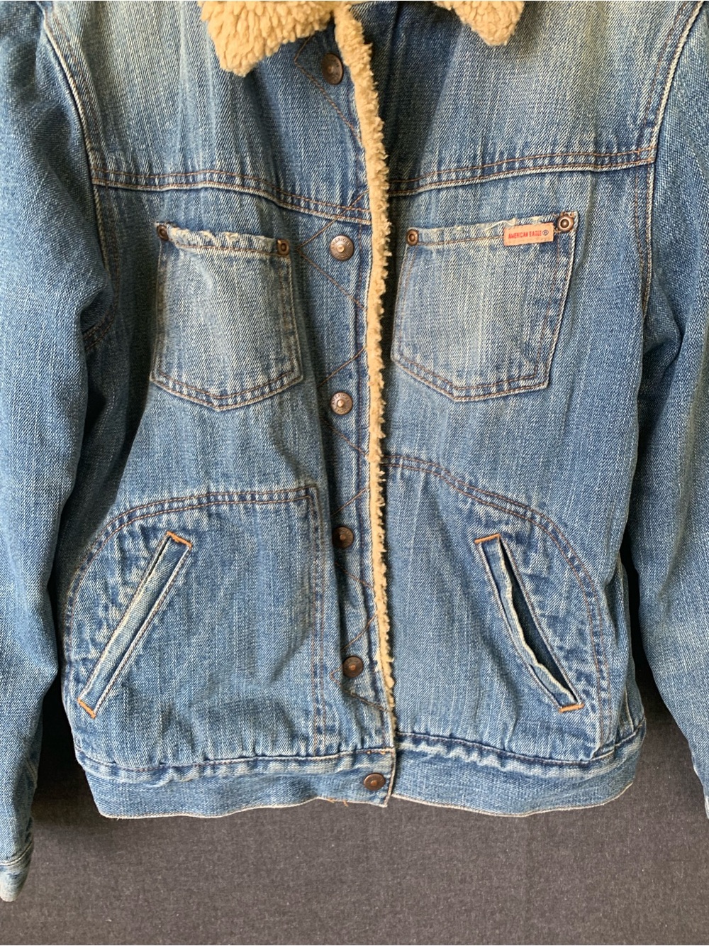 Vintage American Eagle Sherpa Lined Denim Jacket Womens Snap Buttons 90s Trucker - Picture 2 of 11